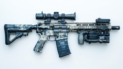 A Modern Semi-Automatic Rifle with a Scope and Accessories