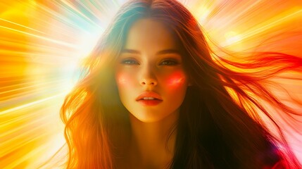 Beautiful Woman with Flowing Hair in Golden Light  Portrait  Sunshine  Summer  Light  Glam