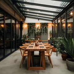 Fototapeta premium Modern Dining Experience with Wooden Elements
