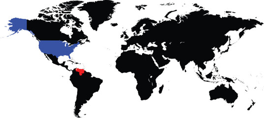 Venezuela and United States maps on a global map vector