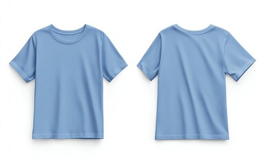 Front and back view mockup of a plain pastel pink tshirt on a white background, displayed side by side, smooth texture, realistic shadow effects, minimalistic design, sharp edges