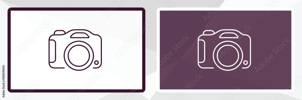 Poster dslr camera outline icon. linear vector from cinema concept. thin line white and black dslr camera i