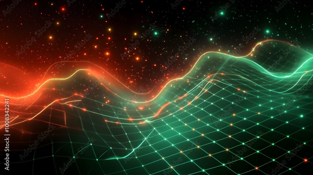 Poster abstract futuristic background with glowing lines and grid