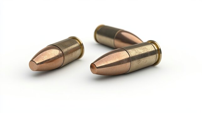 Three 9mm Bullet Casings on a White Background