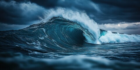 Crashing Ocean Wave During a Storm, Powerful Nature Scene