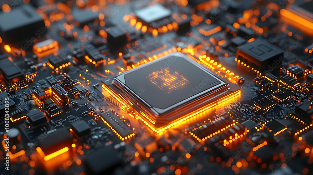 Poster 3d render cpu microchip technology background