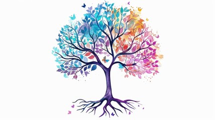 Obraz premium Colorful Artistic Tree with Vibrant Leaves and Roots