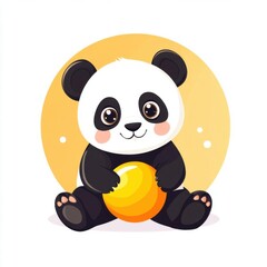 Obraz premium Cute and playful panda character holding a ball, set against a bright, cheerful background.