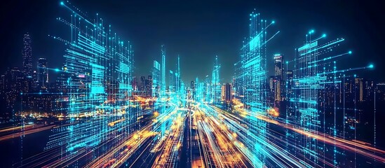 Fototapeta premium Smart city visualized through data analytics, highlighting digital infrastructure for urban services.