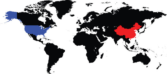 China and United States maps on a global map vector