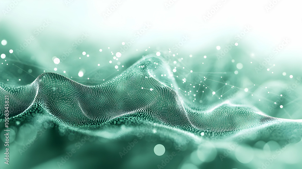 Poster abstract background - green network connection with glowing particles