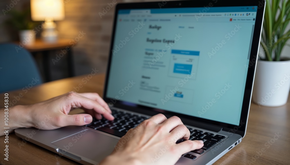 Aufkleber hands typing on laptop displaying registration form for online applications