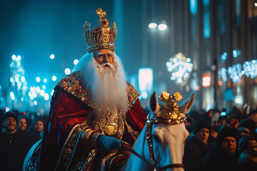 Saint Nicholas Riding in a Festive Christmas Parade  