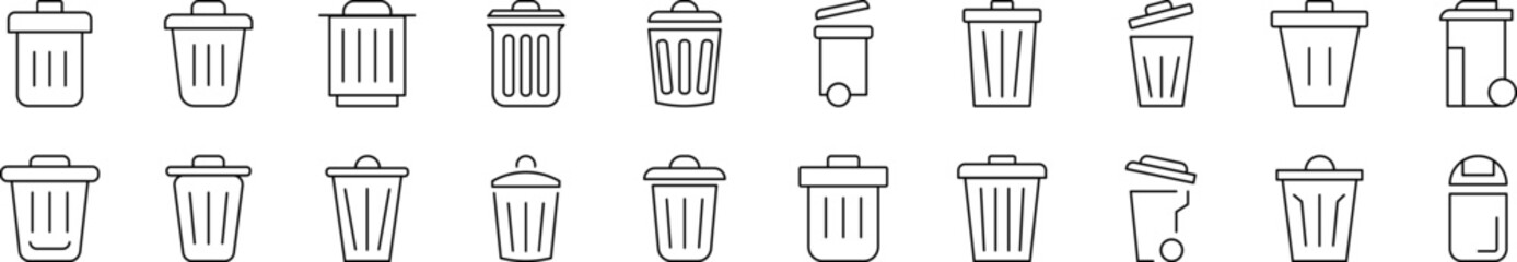 Trash Can Set of Thin Icons. Editable Stroke. Suitable for Web Sites, Books, Cards, Apps