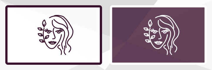 woman face outline icon. Linear vector from beauty concept. Thin line white and black woman face icon isolated on white and dark background