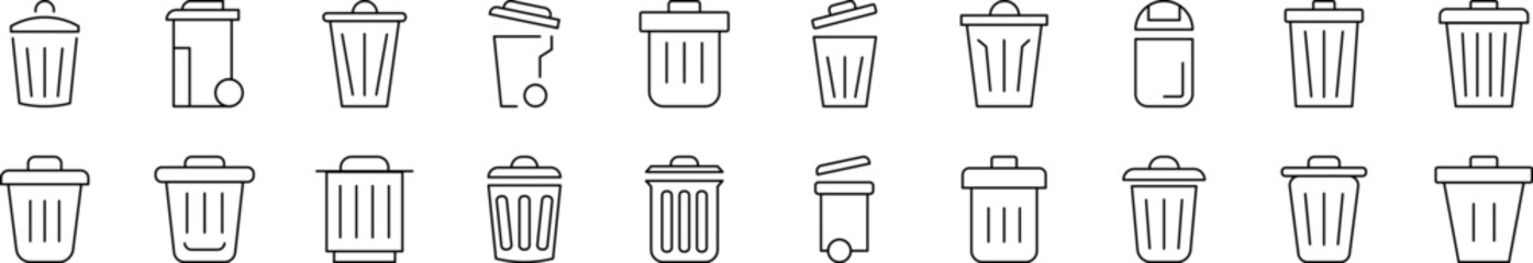 Trash Can Simple Isolated Line Icons Collection. Editable Stroke. Suitable for Web Sites, Books, Cards, Apps