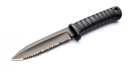 Black-Handled Knife with a Serrated Blade
