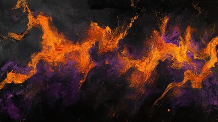 Obraz premium Bold streaks of glowing orange and purple, layered over a smoky black background, creating a chaotic, haunting Halloween-inspired abstraction.