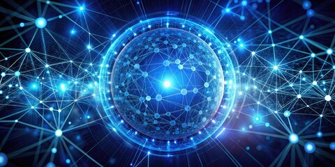 Obraz premium Abstract blue circle design with interconnected nodes representing technology and network connections