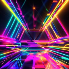 Dazzling retro disco background with vibrant neon colors and abstract patterns, perfect for digital product placement in 80s-styled designs.