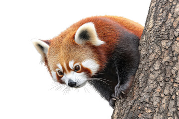 Obraz premium A red panda climbing a tree, portraying curiosity and playfulness.