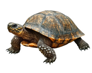 Fototapeta premium Turtle on a white isolated background showing detailed shell and features.