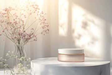 White Marble Podium with Flowers and Cream Jar - Illustration