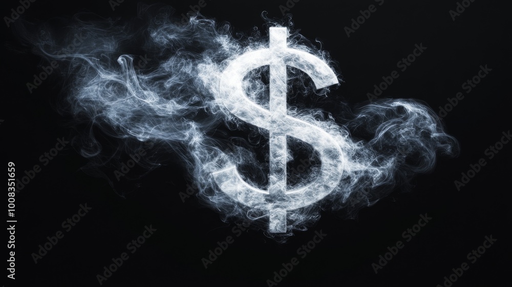 Poster smoke artistically forms a dollar symbol against a dark background, creating a unique visual represe