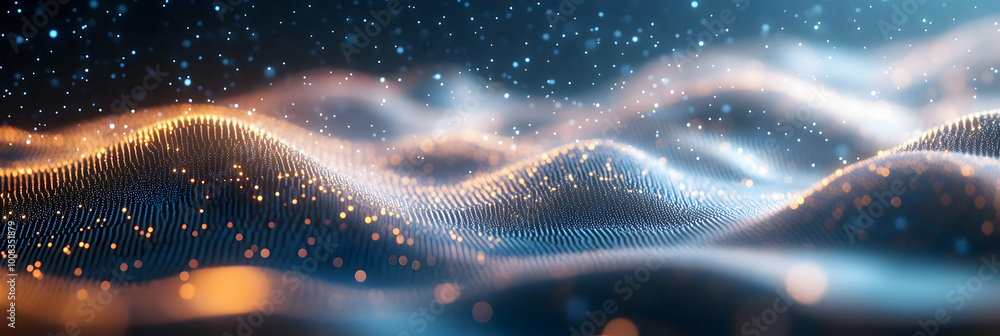 Poster abstract background with glowing waves and particles