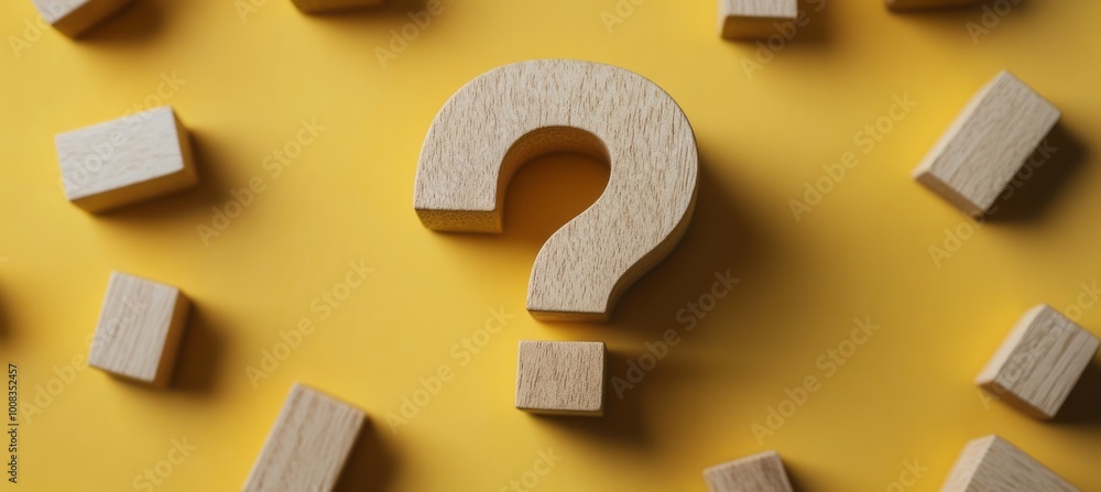 Poster wooden question sign. creative solution and critical thinking. generative ai technology.