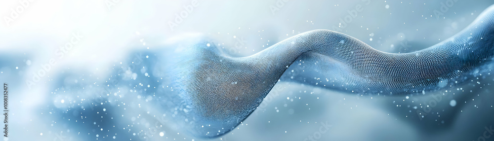 Poster abstract background with blue wavy structure and particles