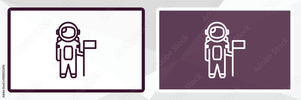 Poster astronaut and flag outline icon. linear vector from astronomy concept. thin line white and black ast