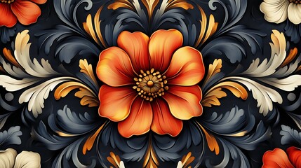 Eye-catching vibrant floral motif highlighting bold orange and red blossoms beautifully