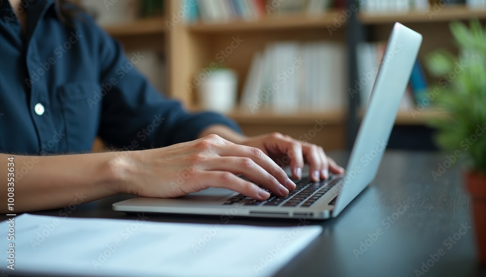Aufkleber hands typing on a laptop keyboard in a study environment perfect for remote work insights