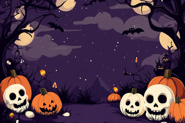 Festive Halloween Background with Pumpkins, Skulls, and Candy Corn - Cute Cartoon Style