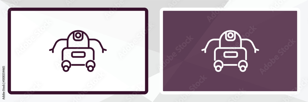 Poster space robot outline icon. linear vector from astronomy concept. thin line white and black space robo