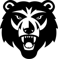 Angry bear head. Grizzly Bear Mascot Head. Design element for logo, label, sign, badge.