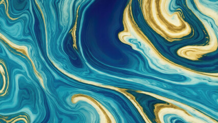 Fototapeta premium Green and gold marble abstract background texture. Indigo ocean blue marbling natural luxury style