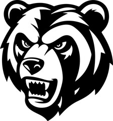 Angry bear head. Grizzly Bear Mascot Head. Design element for logo, label, sign, badge.