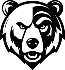 Angry bear head. Grizzly Bear Mascot Head. Design element for logo, label, sign, badge.
