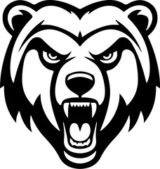 Angry bear head. Grizzly Bear Mascot Head. Design element for logo, label, sign, badge.