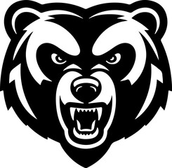 Angry bear head. Grizzly Bear Mascot Head. Design element for logo, label, sign, badge.