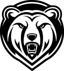 Angry bear head. Grizzly Bear Mascot Head. Design element for logo, label, sign, badge.
