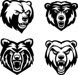 Angry bear head. Grizzly Bear Mascot Head. Design element for logo, label, sign, badge.
