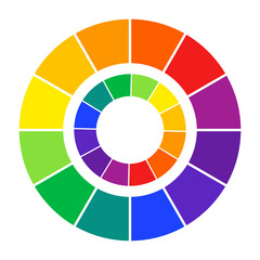 Pie chart. Color palette guide. Rainbow color wheel. Color wheel vector. Illustration of printing color wheel with twelve colors in gradations. Gradation of colors Theory in the circle.
