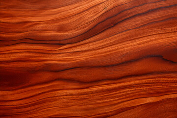 Hand-polished wood with a glossy wax finish, reflecting light and revealing a deep, rich tone