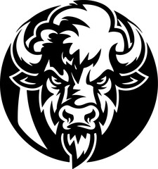 Illustration of wild bison. Design element for logo, label, sign. Vector illustration