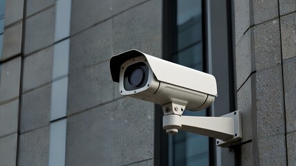 cctv camera on a corporate building exterior wall.