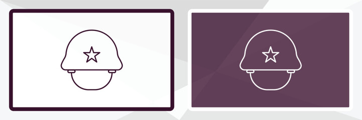 military helmet outline icon. Linear vector from army and milatry concept. Thin line white and black military helmet icon isolated on white and dark background