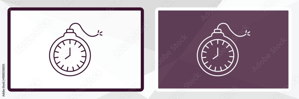 Poster time bomb with clock outline icon. linear vector from army and milatry concept. thin line white and 